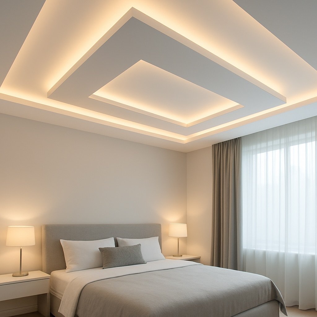 Finished POP ceiling with recessed lighting